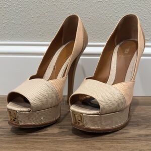 Fendi Beige Peep-Toe Platform Heels